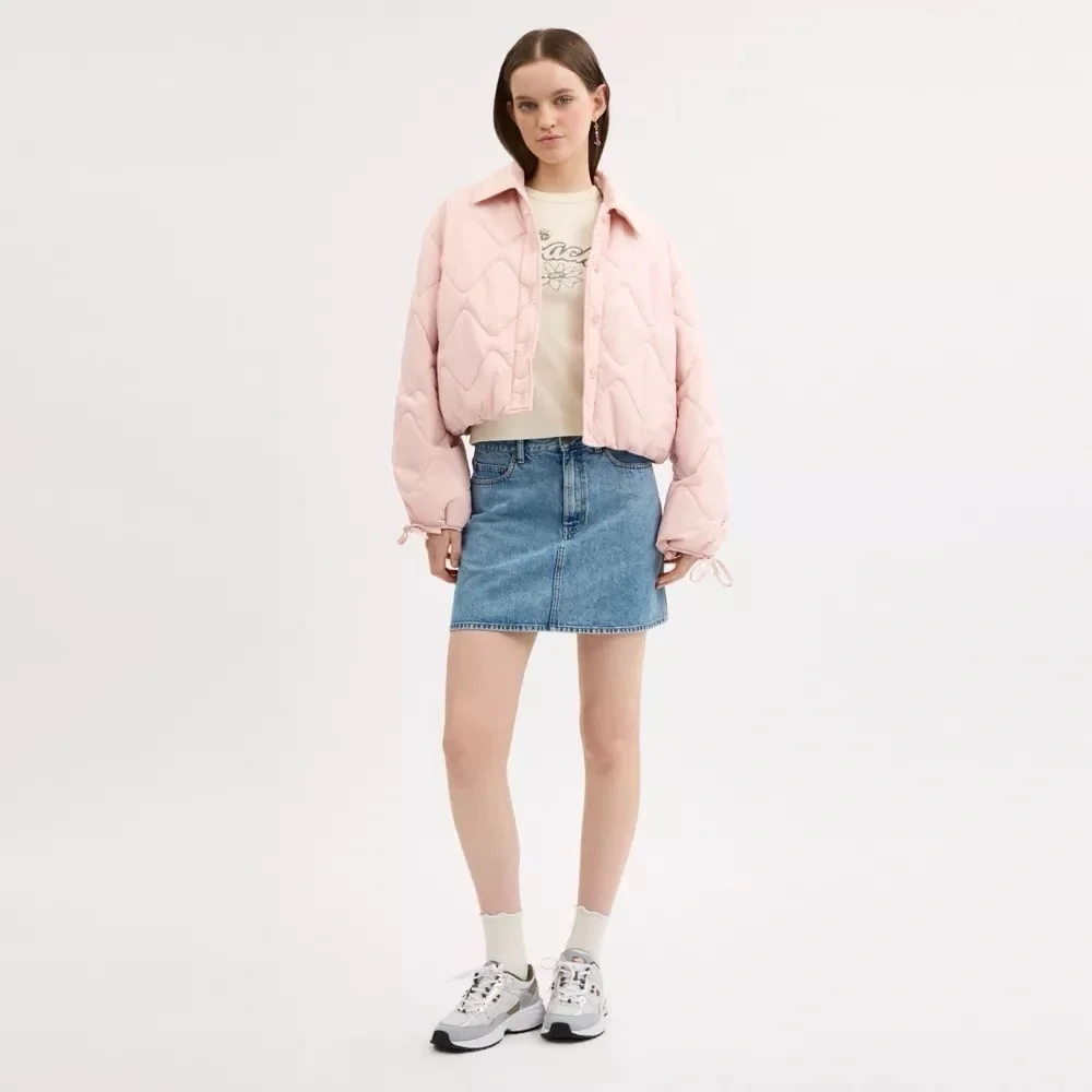 Coach Quilted Blouson Jacket In Recycled Nylon Pink